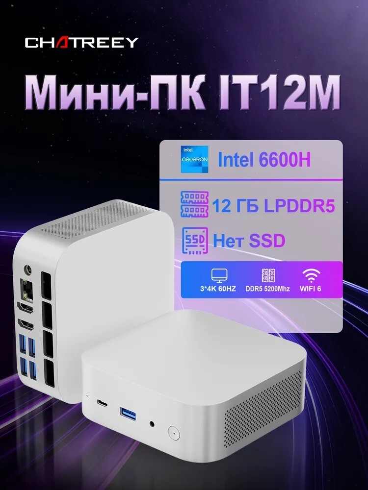 Мини ПК Chatreey, Ryzen 6600 h (с банками-партнерами) + 702₽ пошлина