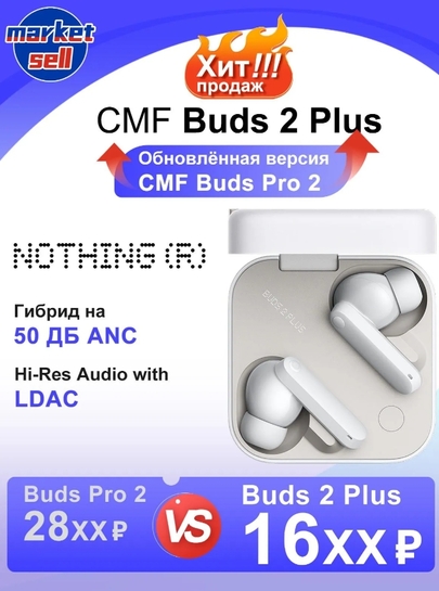 TWS наушники CMF Buds 2 Plus, Bluetooth, Type-C, белый цвет (из-за рубежа, с банками-партнерами OZON)