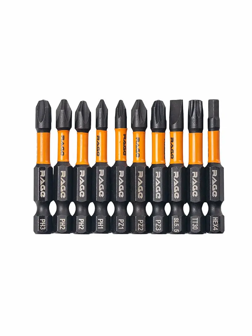 Набор бит для шуруповерта торсионных RAGE IMPACT PH PZ SL HEX TORX x 50 мм 10 шт by VIRA (с ВТБ-картой)