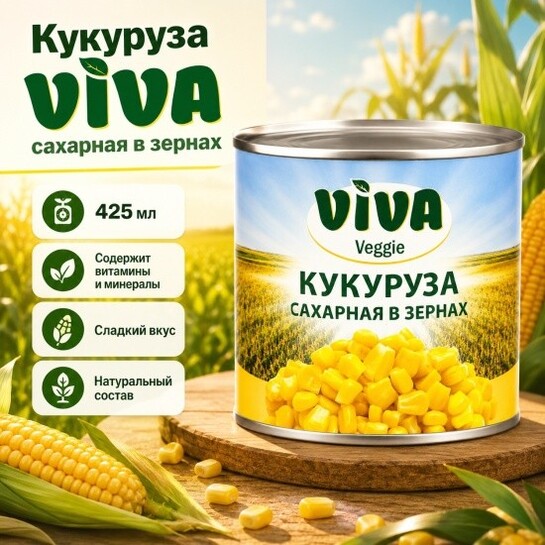 Кукуруза VIVA Veggie сахарная в зернах 425 мл