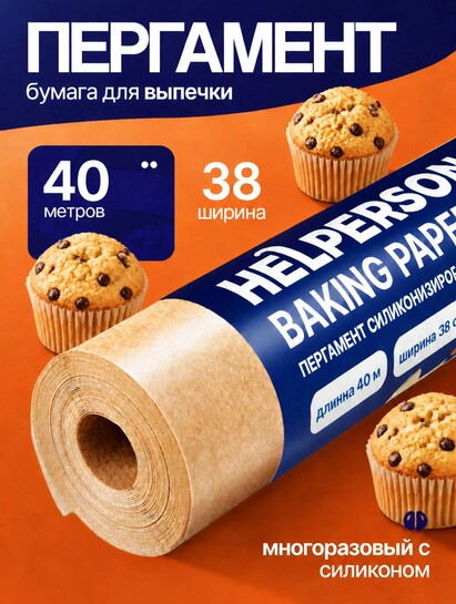 Пергамент для выпечки HELPERSON 40м силиконизированный (с банками-партнерами)