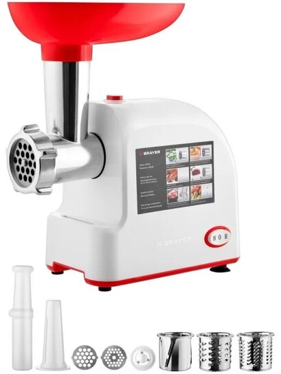 Мясорубка электрическая BRAYER BR1603, 7 насадок и для шинковки, терки (с банком-партнёром)