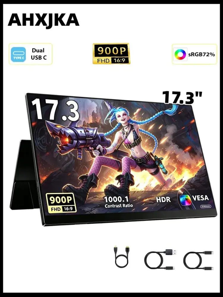 Переносной монитор AHXJKA 17.3" IPS, 1600x900 - 2 Type C - питается от повербанка (из-за рубежа)