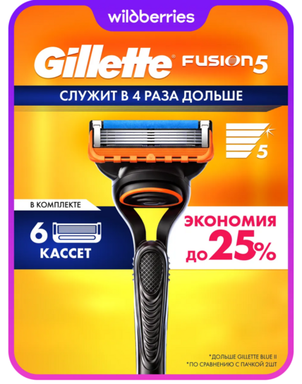 Бритва мужская Gillette Fusion 5, 6 кассет (с подпиской, с макс. кошельком)