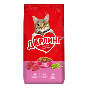 Сухой корм ДАРЛИНГ для взрослых кошек, с мясом и овощами, 15 кг (с картой Альфа банка)