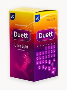 Презервативы DUETT Ultra light 30 штук, ультратонкие со смазкой