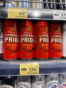 2 шт. Пиво Fullers Лондон Прайд тёмное фильтрованное 4.7%, 500 мл (1 шт. за 174.99₽ по акции 2=1)