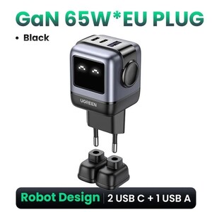 Сетевое зарядное устройство UGREEN CD361 Robot (65 Вт, GaN, 2 USB-C и 1 USB-A)