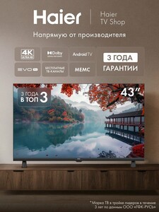 Телевизор Haier 43 LED H1, 4K UHD, HDR10, Android TV, Smart TV, evo tv (с картой Пэй)