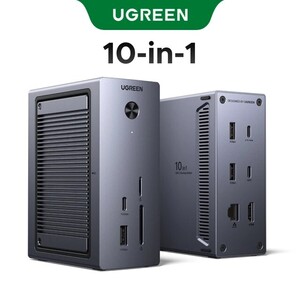 Док-станция Ugreen CM923 10-in-1 (отсек SSD с охладом, 10 Гбит/с, 4K@60Hz, 1000 Мбит/с, SD/TF, PD)