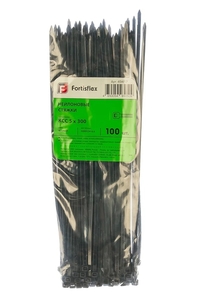 Нейлоновые стяжки FORTISFLEX КСС 5х300, 100 штук, черный цвет