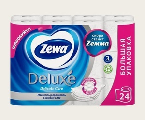Туалетная бумага Zewa Deluxe, без аромата, 3 слоя, 24 рулона