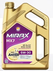 Масло моторное MIRAX MX7, API SL/CF, ACEA A3/B4 5W-30, Синтетическое, 4 л (с картой OZON)