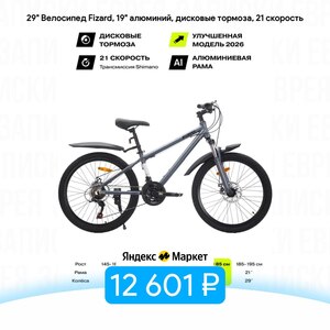 29" Велосипед Fizard, 19" алюминий, дисковые тормоза, 21 скорость, серый