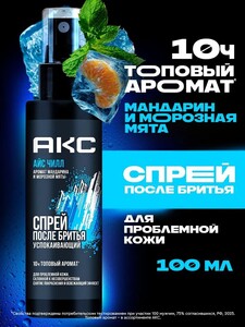 Акс Спрей после бритья для мужчин успокаивающий с охлаждающим эффектом, Айс Чилл, 100 мл (с банком-партнёром)
