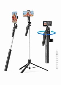Штатив монопод GGM SPM190 (1,9 м) с беспроводным пультом, поворотной ручкой 360 и креплениями для камеры и GoPro (с банками партнерами)