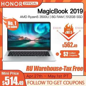 Ноутбук 14" Honor Magicbook (IPS, FHD, Ryzen 5 3500u, 8gb, 256 SSD, Vega 8, Linux)